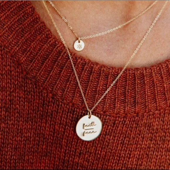 Faith over Fear Gold Round Disc Pendant Necklace - Picture 1 of 11